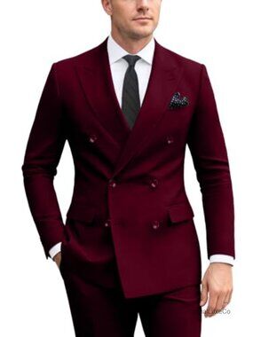 Men's 2 Piece Double Breasted Slim Fit Suit Set Jacket and Pants